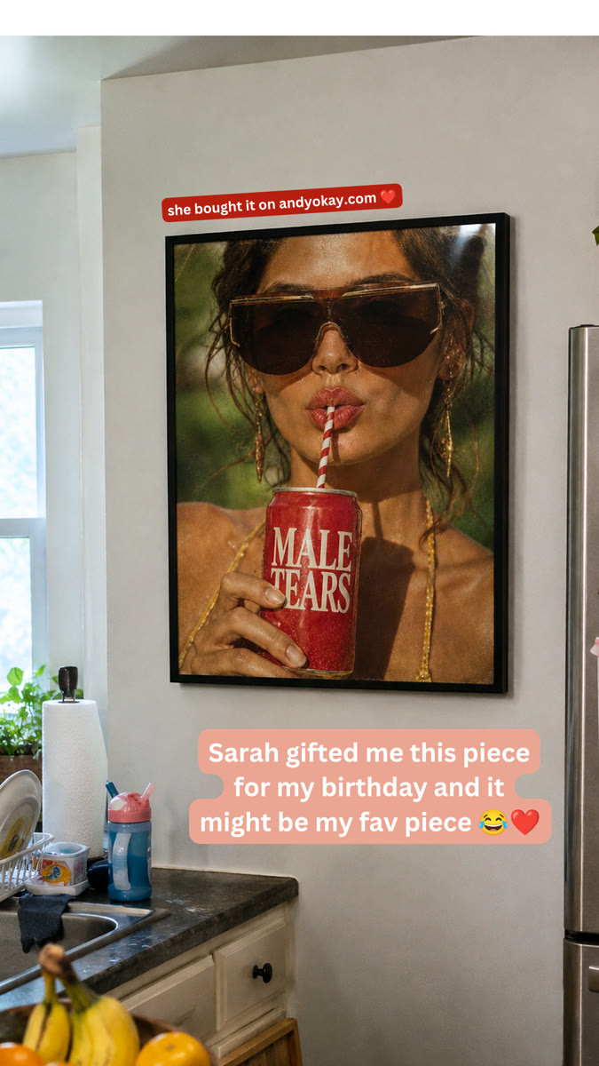 Andyokay Male Tears wall art in a kitchen