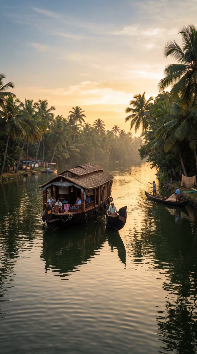 AI-generated Kerala houseboat scene
