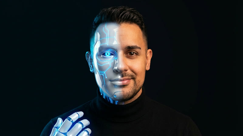 Kevin Dosanjh half-human half-AI portrait